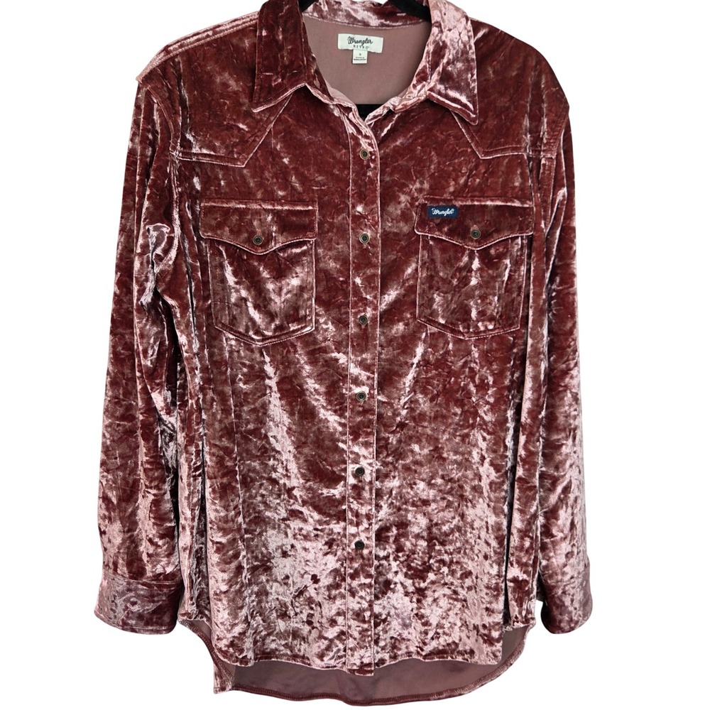 Wrangler Retro Pink Crushed Velvet Tunic Shirt Western‎ Snap Front